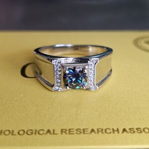 1 CT Blue Moissanite Set In 14K White Gold Filled Band